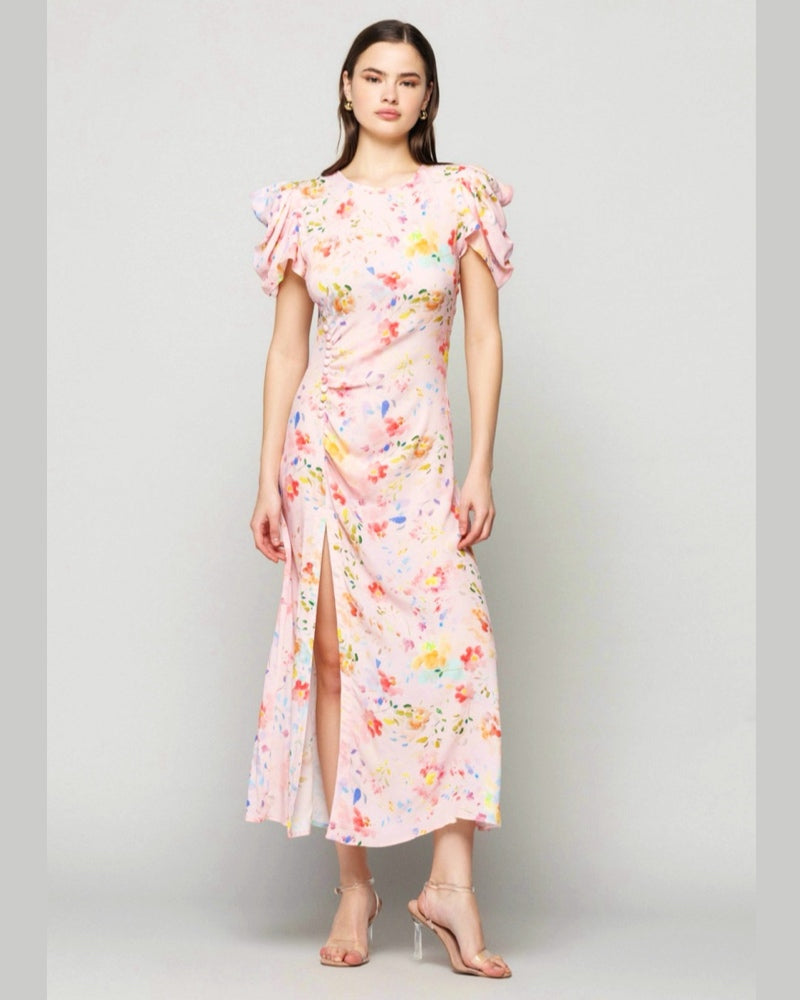 Abito Donna MMABW01165 KRISTEL in crêpe con drappeggio e bottoncini F rose