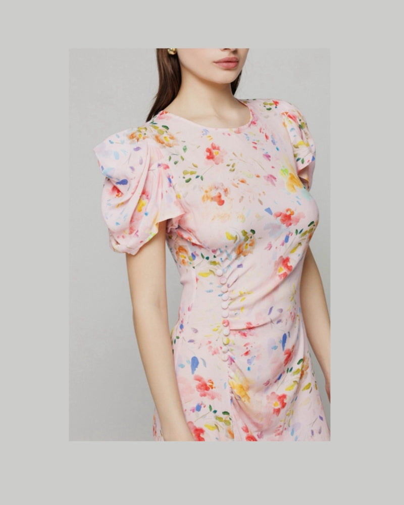 Abito Donna MMABW01165 KRISTEL in crêpe con drappeggio e bottoncini F rose