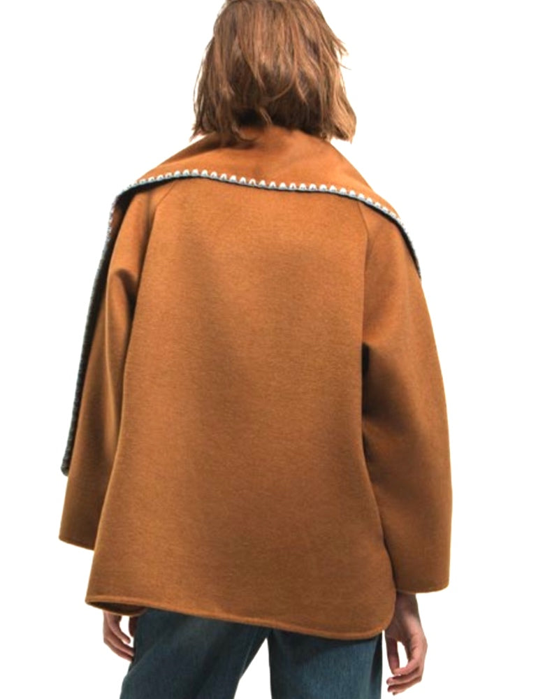 Woman Fur Pockets Scarf Jacket SI315 0003 Camel