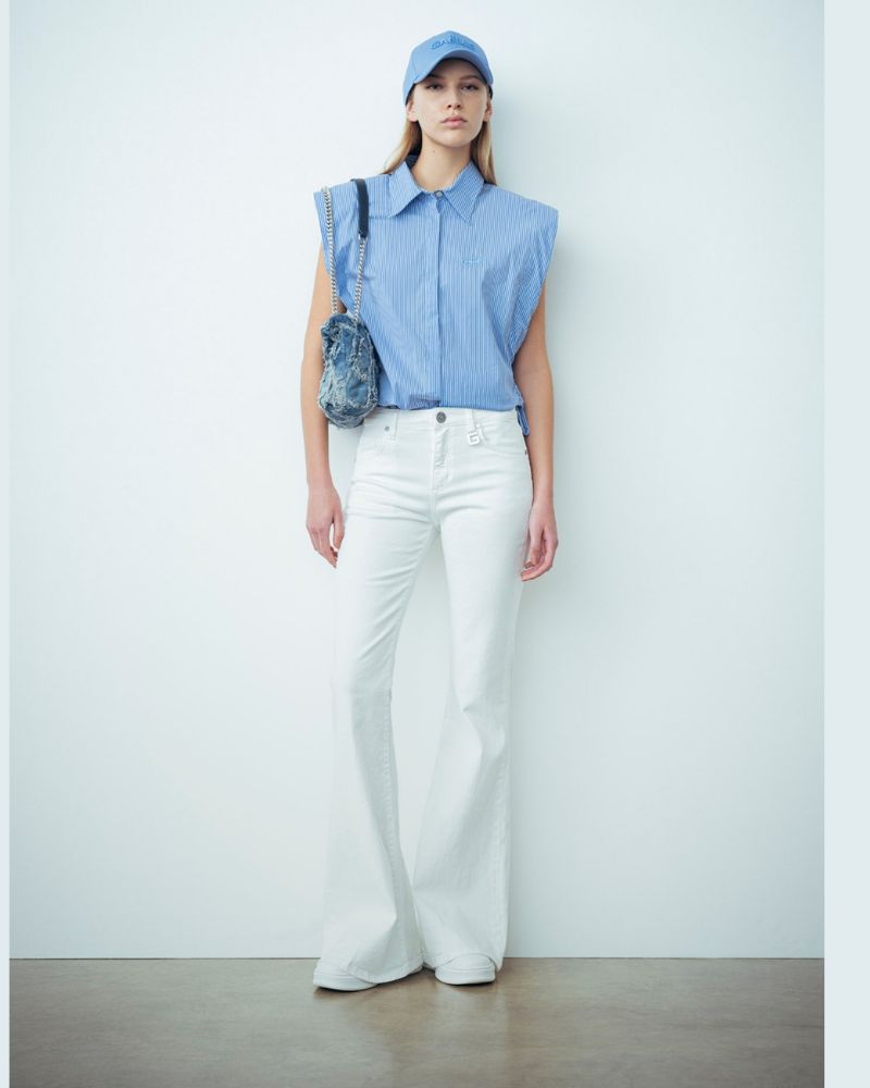 Pantalone Donna GAABW00326 a zampa in denim Bianco