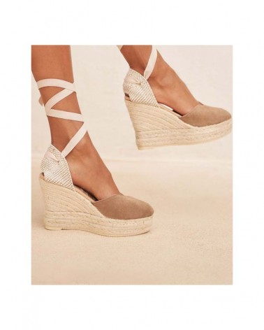 Manebi W 1.9 WH hamptons heart-shaped wedge espadrilles soft suede vintage taupe