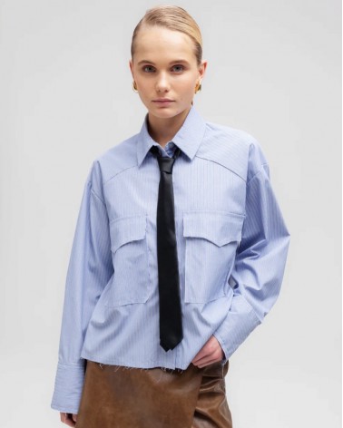 Weili Zheng Camicia Donna F24SL07 a scatola con taglio vivo Blue pinstripe