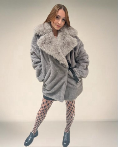 Sur Toi MARA MAX FUR CAPPOTTO IN VOLTAIRE CON COLLO IN ARYA COLORE GRIGIO