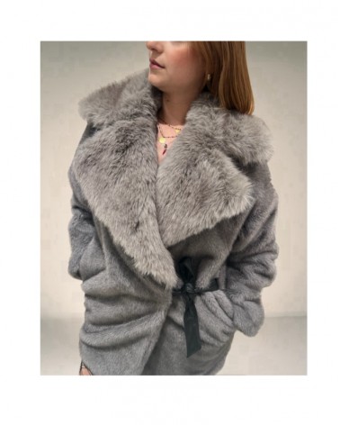 Sur Toi MARA MAX FUR CAPPOTTO IN VOLTAIRE CON COLLO IN ARYA COLORE GRIGIO