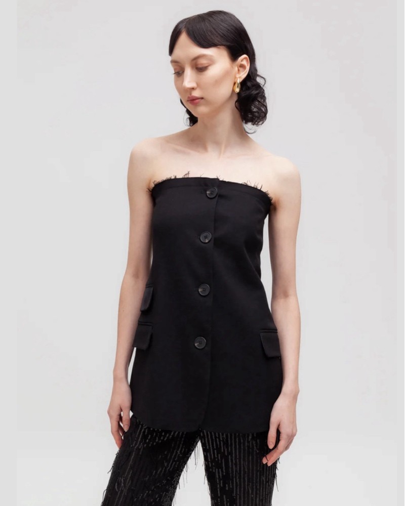 Weili Zheng Top bustier Donna F24JG06 in gabardina Black