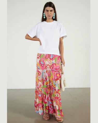 Since're Paris Woman White T-Shirt Long Dress BS1 0007 Paisley Ora