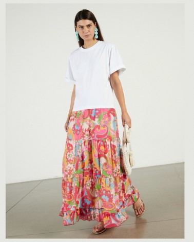 Since're Paris Woman White T-Shirt Long Dress BS1 0007 Paisley Ora