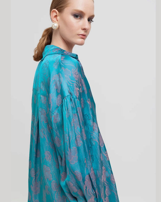 Blusa Donna S25SL11 in damascato Eolian Blue