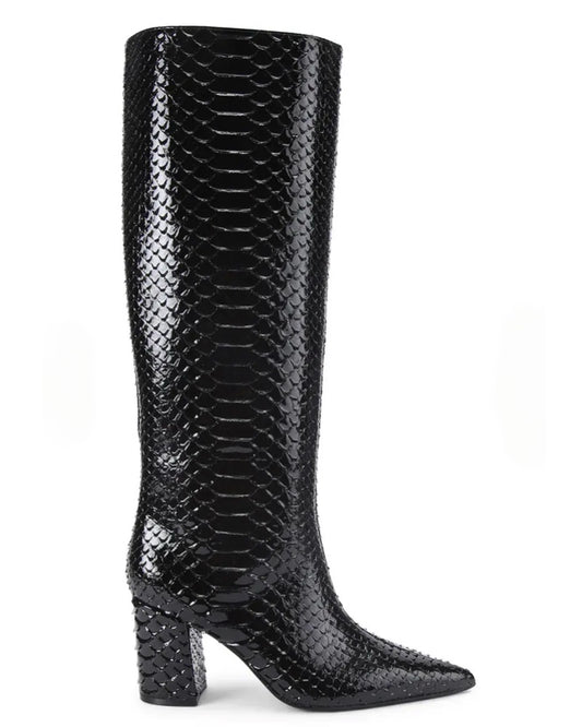 225-REGENT POINT KNEE BOOT-BLACK-SNAKE PRINT-659