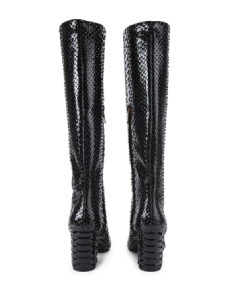 225-REGENT POINT KNEE BOOT-BLACK-SNAKE PRINT-659