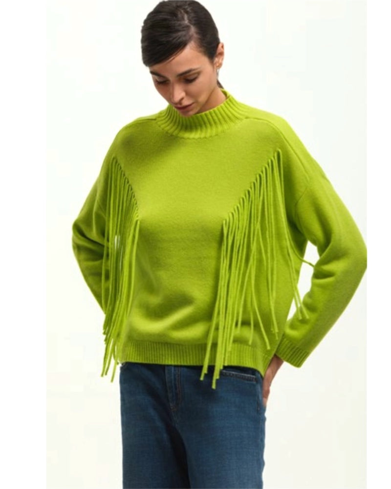 Woman Crew Neck Fringes Sweater MS34 0004 Green Appl