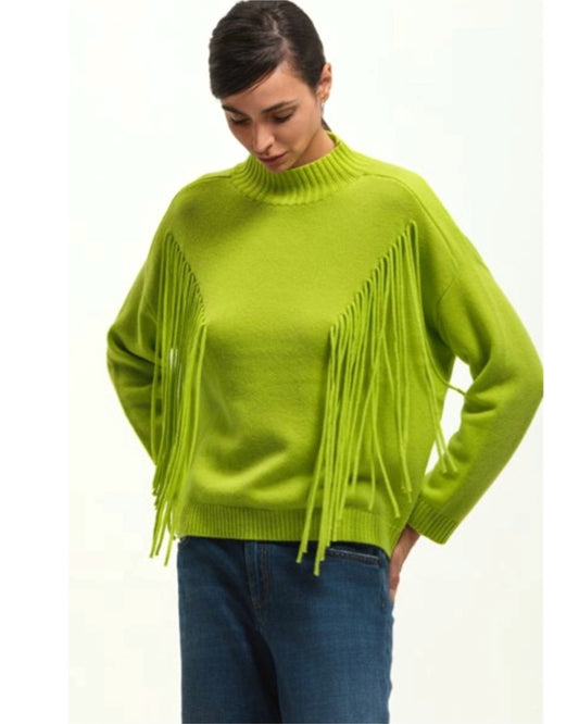 Woman Crew Neck Fringes Sweater MS34 0004 Green Appl