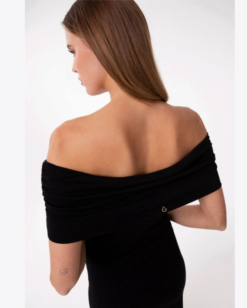 ABITO MIDI CON COLLO SCHIFFER E SPACCO IN PUNTO MILANO GAABW09946 Nero