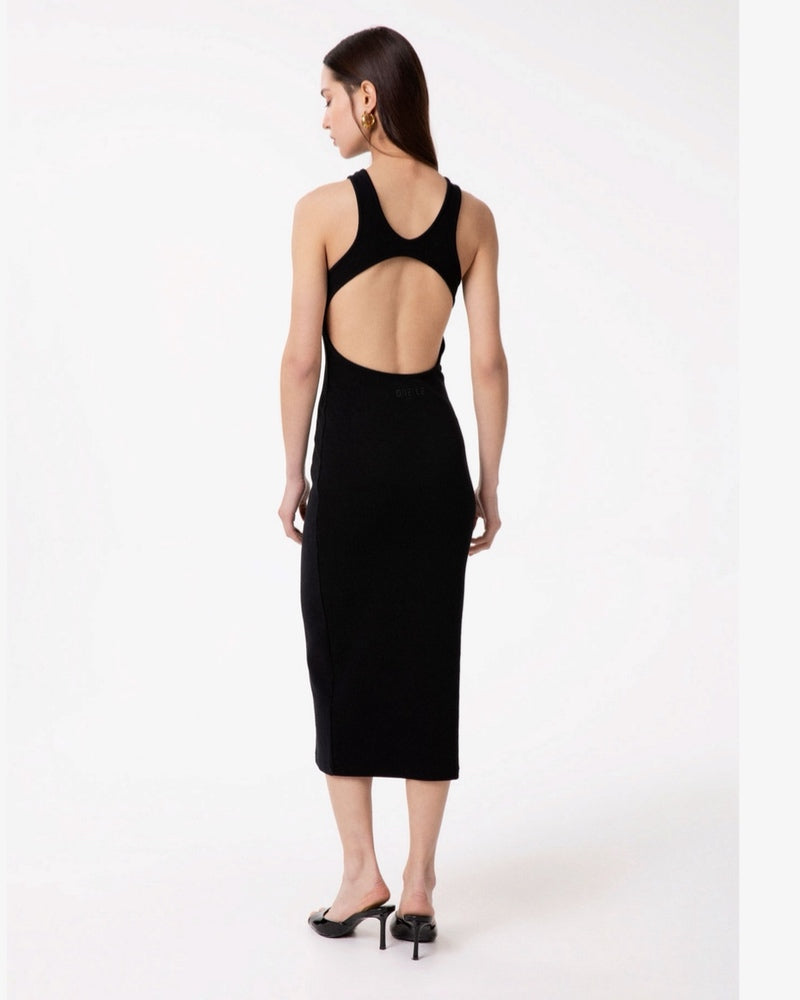 ABITO LUNGO ADERENTE IN COSTINA CON APPLICAZIONE IN SILICONE GAABW09309 Nero