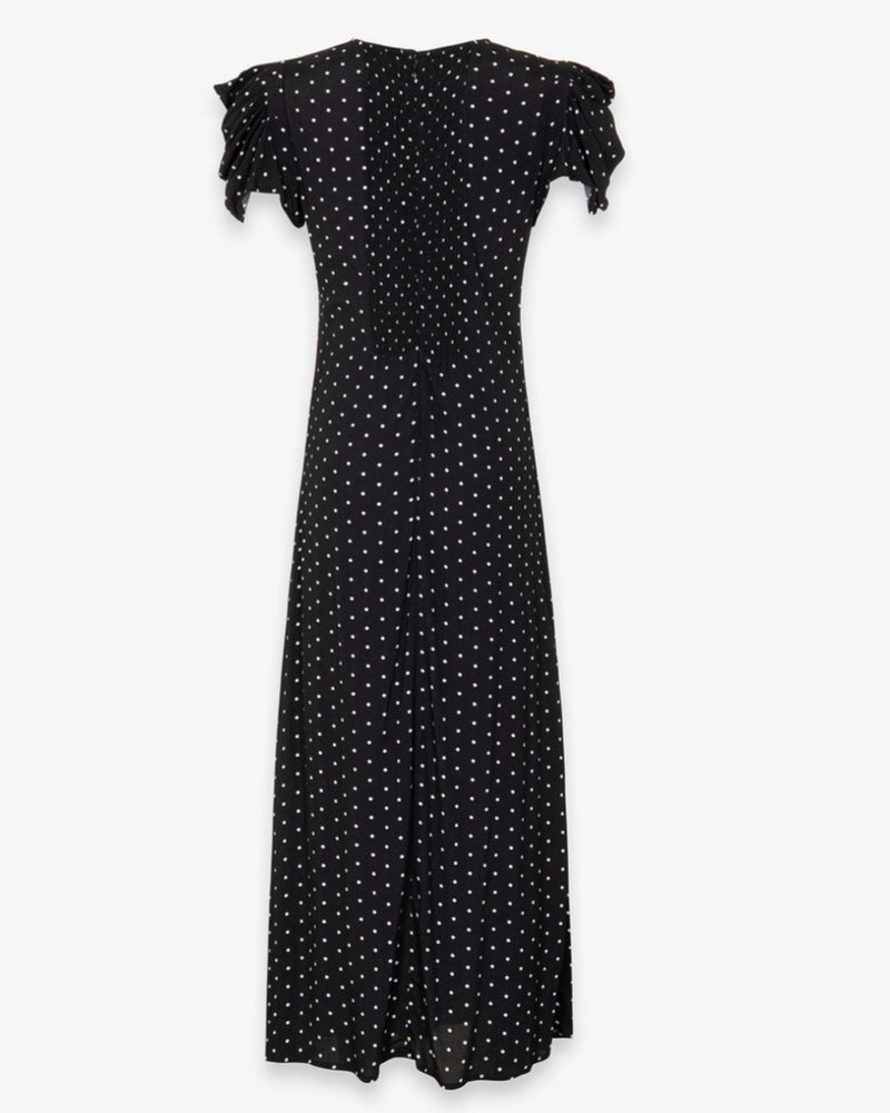 KRISTEL - ABITO MIDI CON DRAPP. E BOTTONCINI IN CREPE CON SPACCO LATERALE