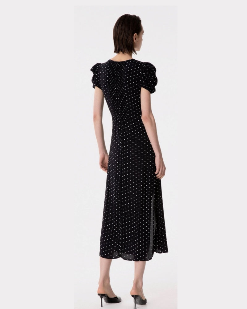 KRISTEL - ABITO MIDI CON DRAPP. E BOTTONCINI IN CREPE CON SPACCO LATERALE