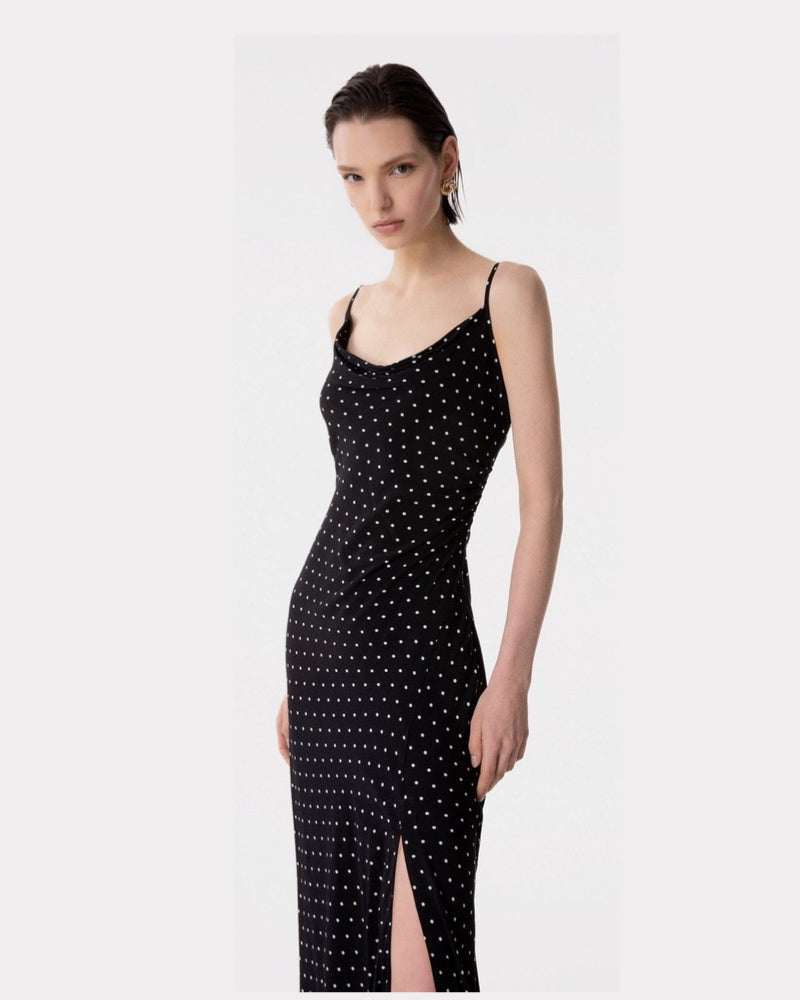 KELLY - ABITO LUNGO IN CREPE CON SPACCO SUL DAVANTI E SPALLINI