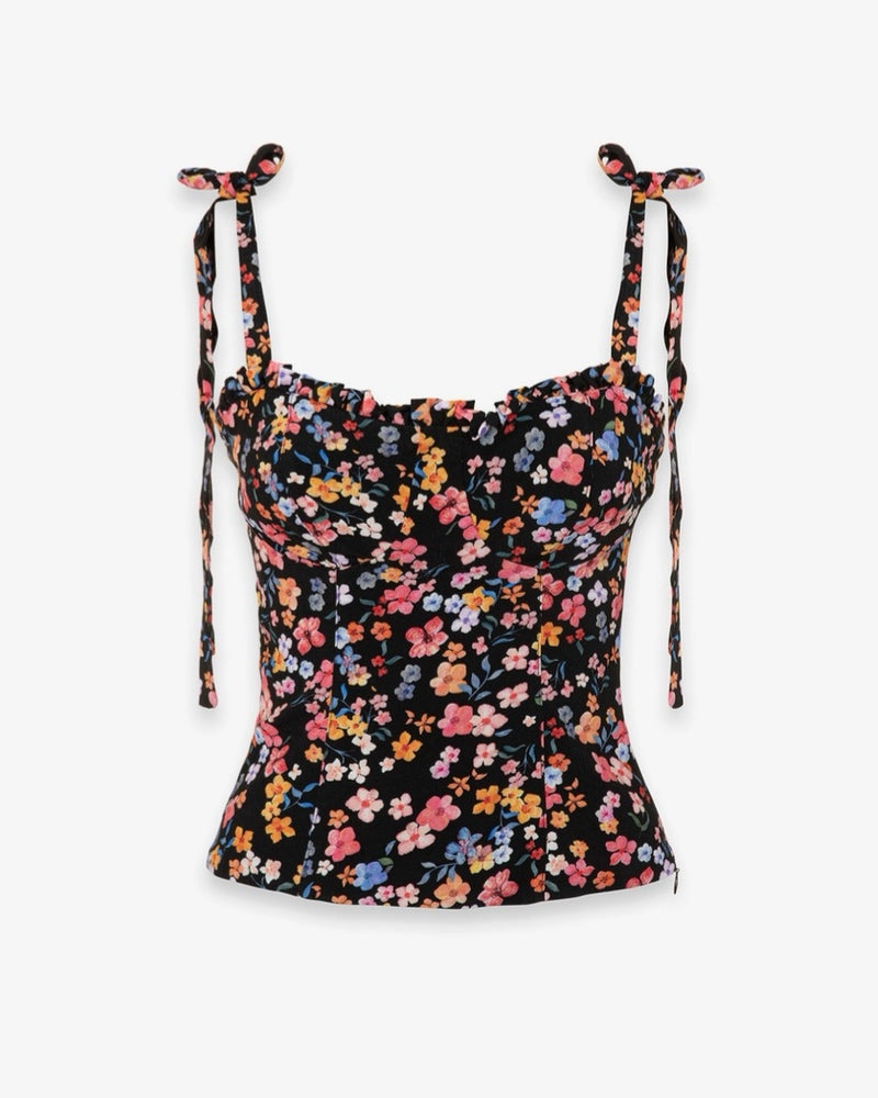 DEASY - TOP IN CREPE SCOLLO A CUORE CON ROUGE E SPALLINE CON FIOCCO