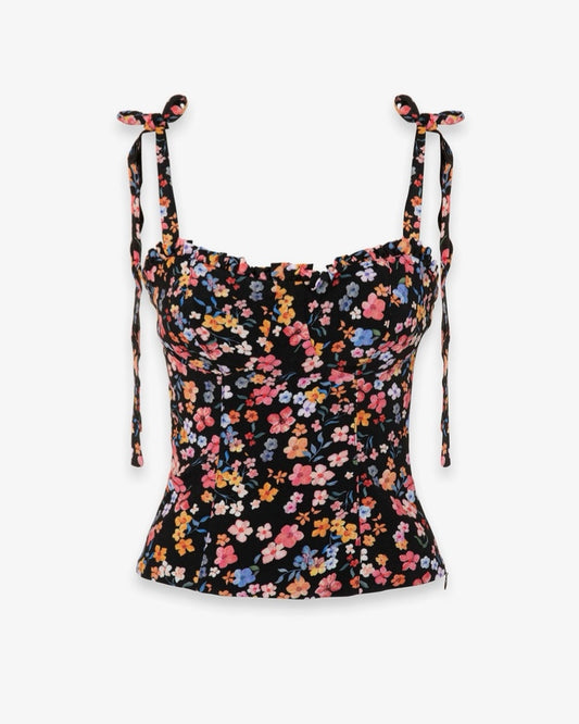 DEASY - TOP IN CREPE SCOLLO A CUORE CON ROUGE E SPALLINE CON FIOCCO