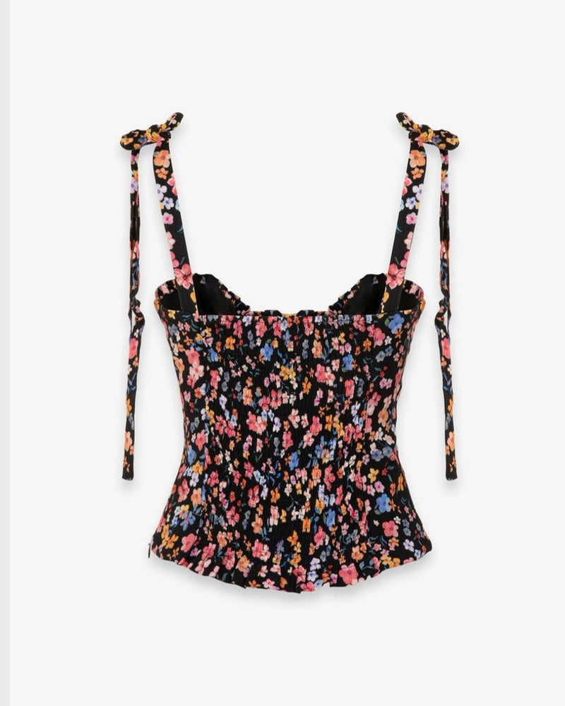 DEASY - TOP IN CREPE SCOLLO A CUORE CON ROUGE E SPALLINE CON FIOCCO