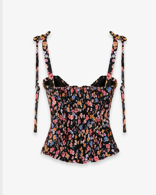 DEASY - TOP IN CREPE SCOLLO A CUORE CON ROUGE E SPALLINE CON FIOCCO