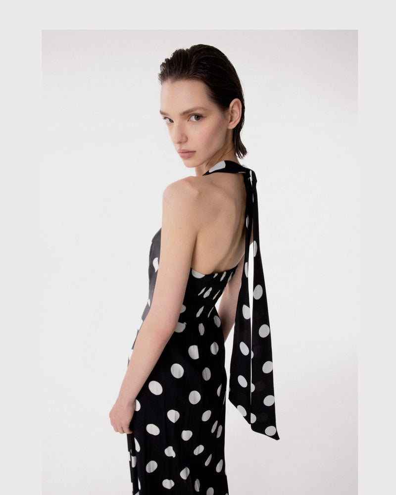 PAULA - ABITO MIDI CON SCOLLO SQUADRATO E SPACCO LATERALE