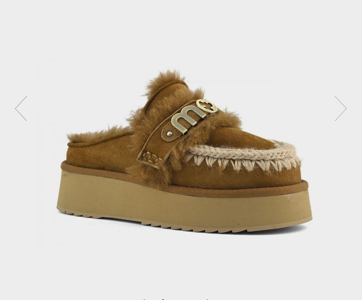 Platform clog - letter logo MU.FW681006A Cognac