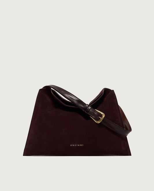B02230 - BORSA TRINITY PEACH ORO SMALL A SPALLA IN SUEDE E CUOIO Burgundy